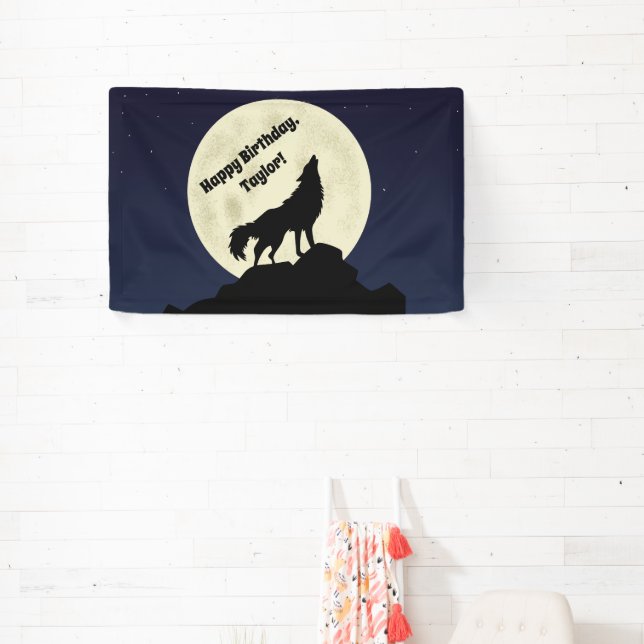 Lona Wolf Howling en la luna Midnight Blue (in situ)