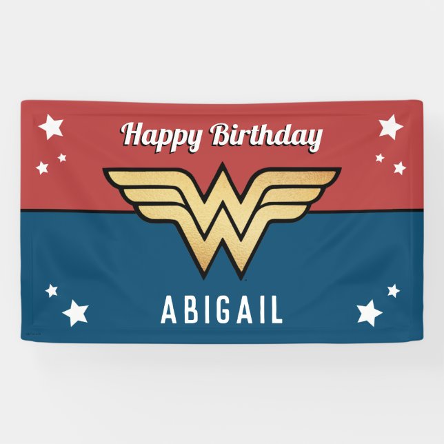 Lona Wonder Woman Golden Logo | Happy Birthday (Horizontal)