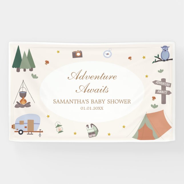 Lona Woodland Adventure espera el camping Baby Shower (Horizontal)
