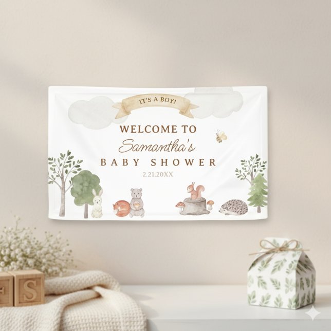 Lona Woodland Animals Baby Shower Welcome Banner (Woodland Animals Baby Shower Banner)