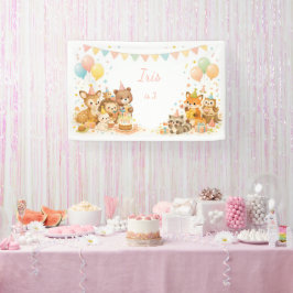 Lona Woodland Animals Bunny Bear Fox Birthday Backdrop 