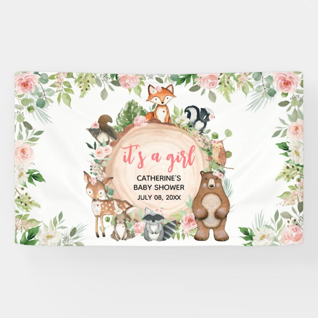Lona Woodland Animals Floral Wood Slice Baby Shower (Horizontal)