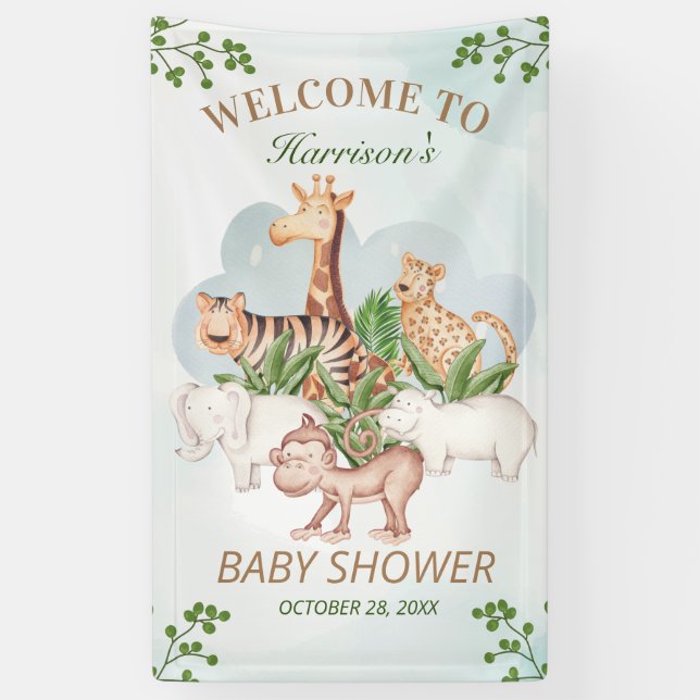 Lona Woodland Animals Jungle Greenery Baby Shower (Vertical)