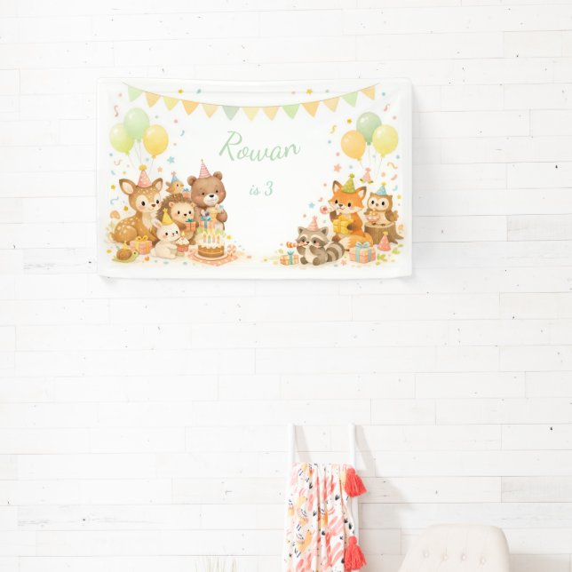 Lona Woodland Animals Pastel Yellow Green Balloons  (in situ)