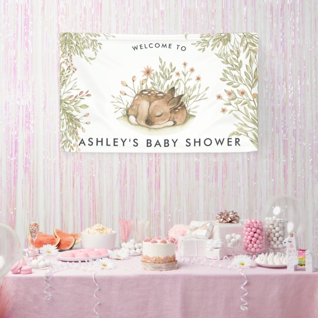 Lona Woodland Deer | Banner de bienvenida de Baby Showe (Fiesta)