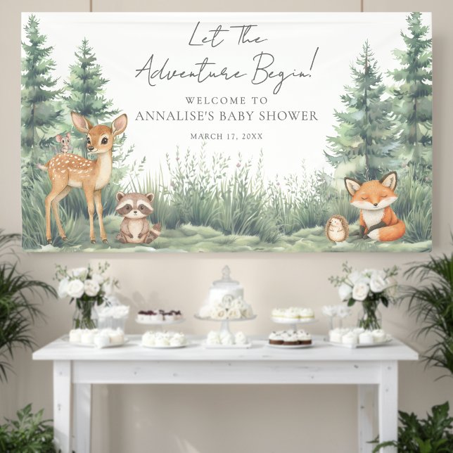 Lona Woodland Forest Animals Adventure Baby Shower (Woodland Forest Animals Adventure Baby Shower Banner )
