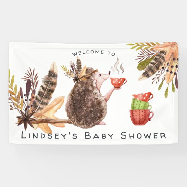 Lona Woodland Hedgehog | Banner de bienvenida de Baby S (Horizontal)