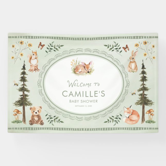 Lona Woodland Sage Green Baby Shower Welcome Banner (Horizontal)