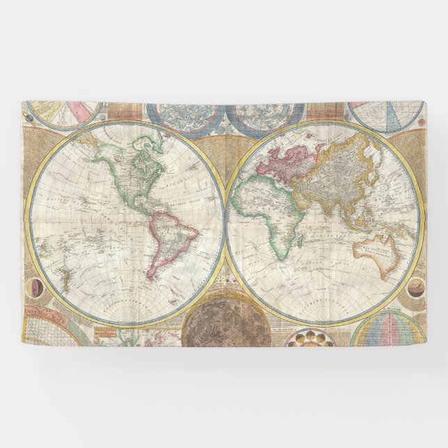 Lona World Travel Map Antiguo Vintage (Horizontal)
