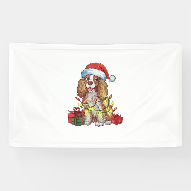 Lona Xmas Iluminación Santa Hat Inglés Coonhound Dog Ch (Horizontal)