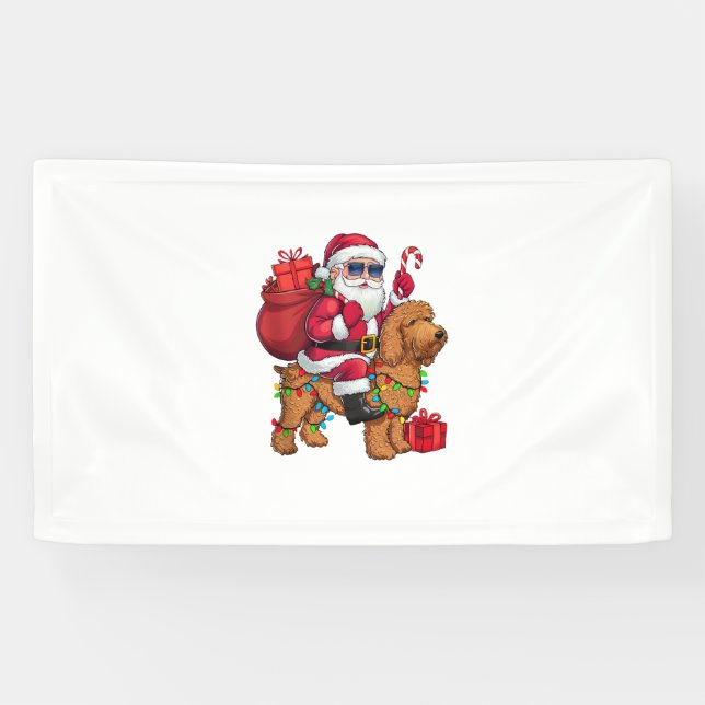 Lona Xmas Iluminando Santa Riding Goldendoodle Dog Chri (Horizontal)
