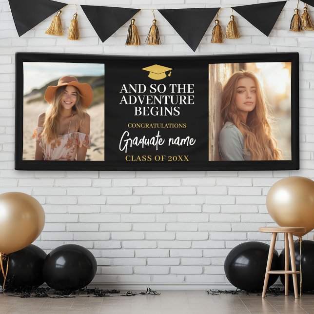 Lona Y entonces Adventure espera la moderna graduación  (Custom Graduation Banner)