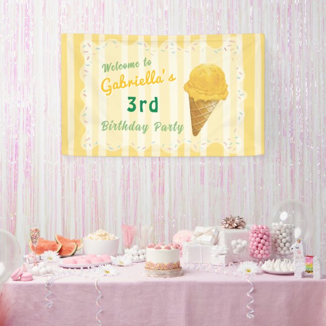 Lona Yellow Ice Cream Kids Birthday Party Welcome (Fiesta)