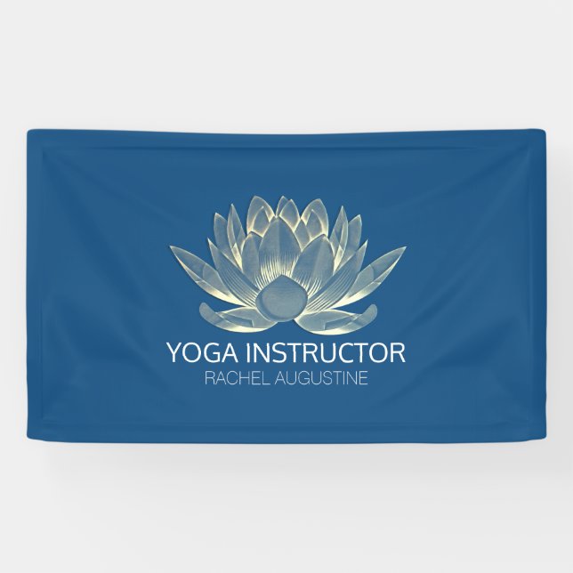 Lona YOGA Meditación Reiki Instructor Blue & Gold Lotus (Horizontal)
