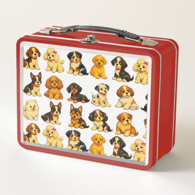 Loncherita de metal con estampado de cachorros (Anverso)
