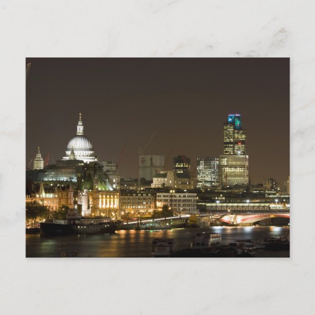 Londres, Inglaterra en la tarjeta postal nocturna (Anverso)