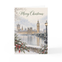 Londres Westminster Acuarela Feliz Navidad Hol