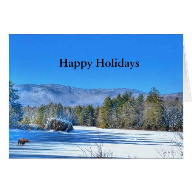 Lone Moose on Robartwood Pond - Holiday Card (Anverso (Horizontal))
