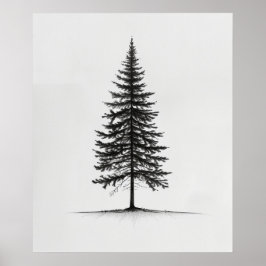 Lone Pine Tree arte moderno de línea negra minimal