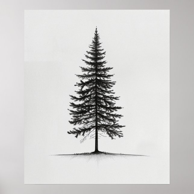 Lone Pine Tree arte moderno de línea negra minimal (Frente)