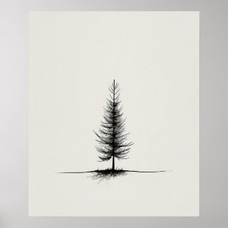 Lone Pine Tree arte moderno de línea negra minimal