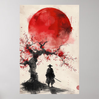 Lone Samurai – Sol Rojo Arte Japonés con Tinta
