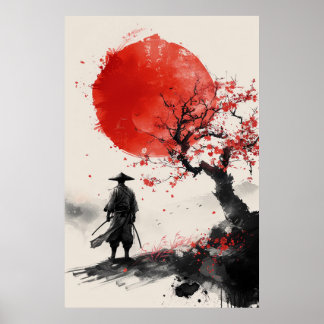 Lone Samurai – Sol Rojo Arte Japonés con Tinta