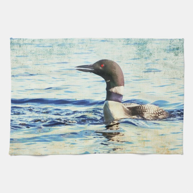 Loon Watercolor Art Kitchen Toalla (Horizontal)