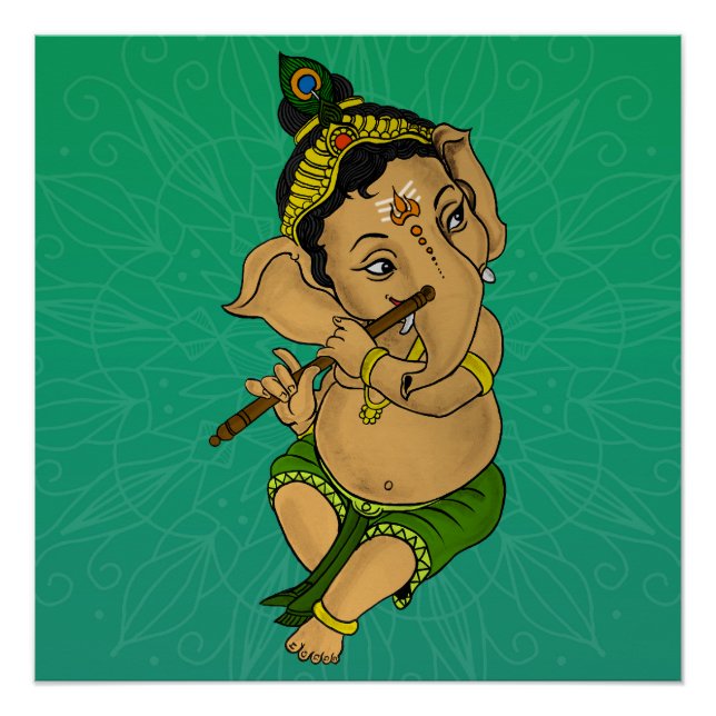 Lord Ganesha Jugando Poster de flauta