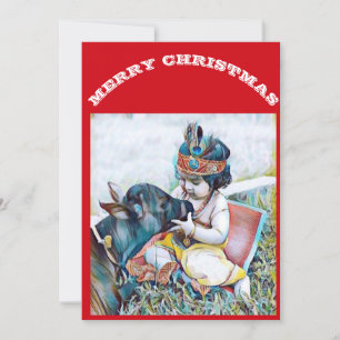 Lord Krishna & Cow deseando Feliz Navidad