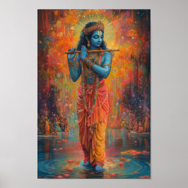 Lord Krishna tocando el arte azul del Naranja flau