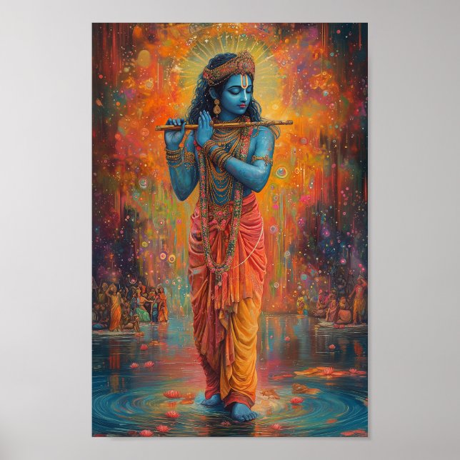 Lord Krishna tocando el arte azul del Naranja flau (Frente)