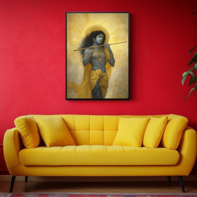 Lord Krishna Tocando El Arte Flute De Amarillo Dor (Subido por el creador)