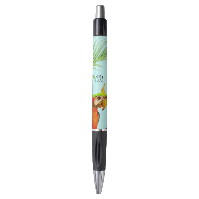 Loro de Arcoíris Tropical & Bolígrafo con Monogram (Frente vertical)