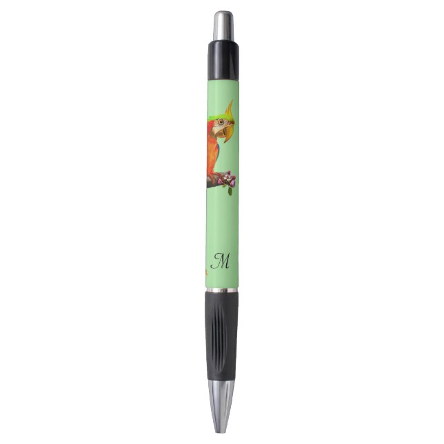 Loro de Arcoíris Tropical & Bolígrafo con Monogram (Frente vertical)