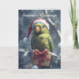 Loro en tarjeta de Navidades de Santa Hat