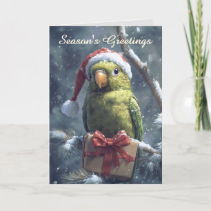Loro en tarjeta de Navidades de Santa Hat