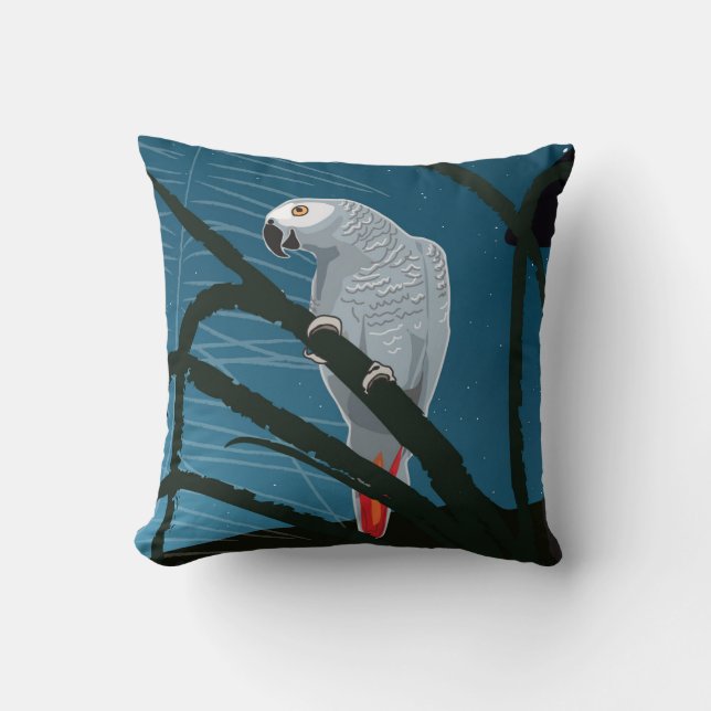 Loro gris africano en cojín decorativo (Anverso)