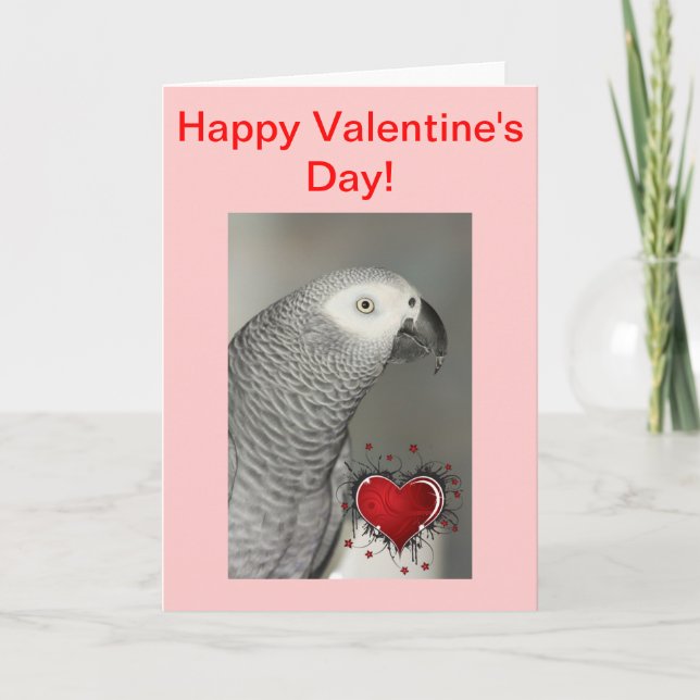 Loro gris africano feliz tarjeta de San Valentín (Anverso)
