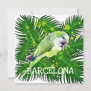 Loro verde y hojas de palmera acuarela