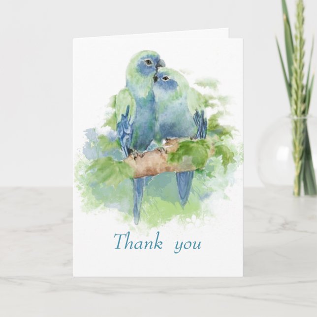 Loros Azules Acuarela Agradecimiento de Boda (Anverso)