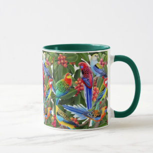 Loros de Rosella en taza del campanero de la