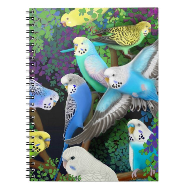 Loros del Budgerigar en cuaderno de los helechos (Frente)