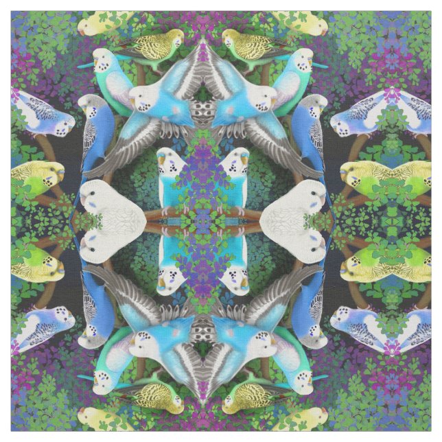 Loros del Budgerigar en tela de los helechos (Retal)