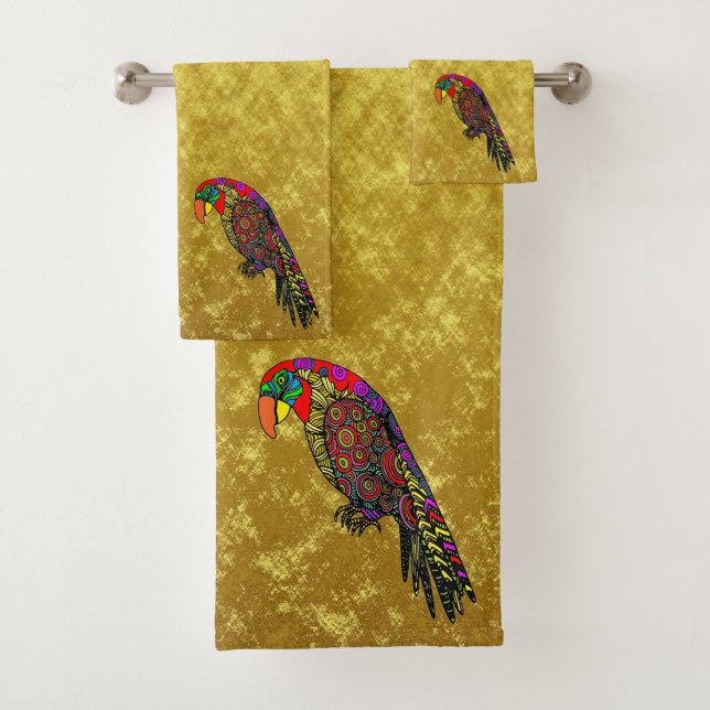 loros en Relieve metalizado dorado rojo verde amar (In situ)