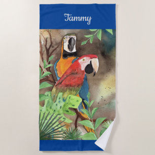 Loros tropicales en toalla de playa personalizada