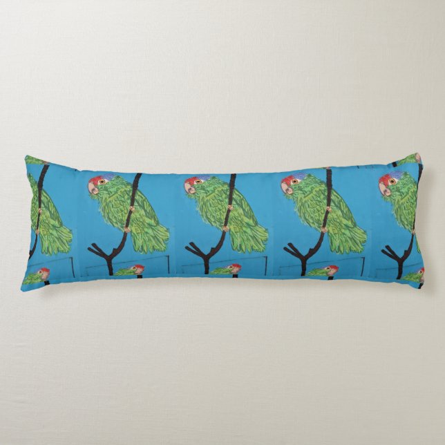 loros tropicales verdes sobre la almohada azul del (Anverso)
