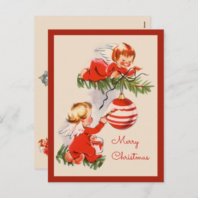 Los ángeles decoran la postal del árbol de Navidad (Anverso / Reverso)