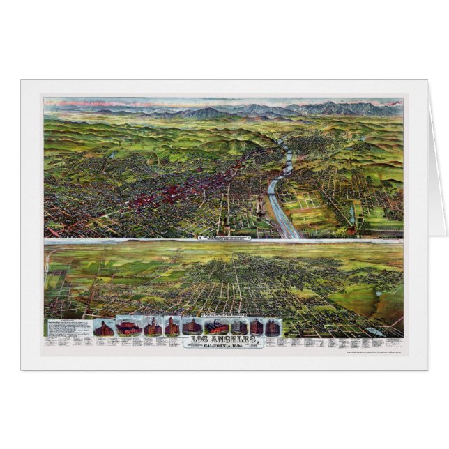Los Ángeles, mapa panorámico de CA - 1894 (Anverso (Horizontal))