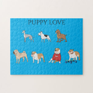 Los cachorros adoran el rompecabezas de los niños.